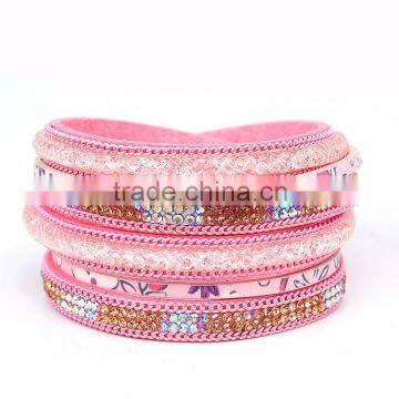 Multilayer Leather Bracelet Magnetic Crystal Wrap Bracelets For Women 2016 Vintage Rhinestone Tassel Bracelets& Bangles Jewelry