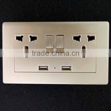 Electric double socketes with switches 3 pin 2 gang usb wall switch socket