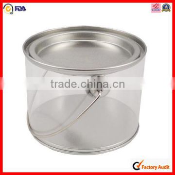 round and handle hot sale metal pvc transparent tin box