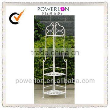 4-tiers corner metal planter shelf antique white color