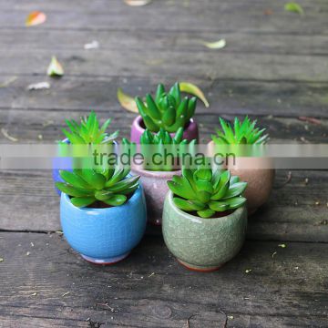 Whosale colorful mini cracked ceramic flower pots with hole