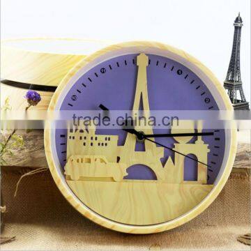Fashion 10" Wood Color Clock With Iron Tower Shape, Creative Mute Wall Clock For Decoration
