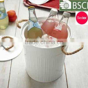 Rope handle metal ice bucket