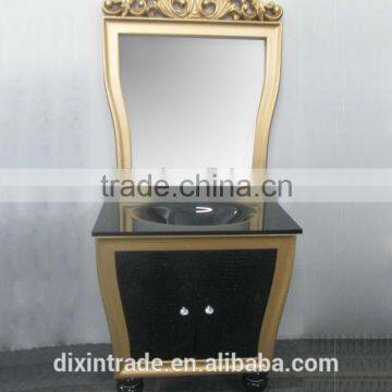 four leg golden black glass vanity sink