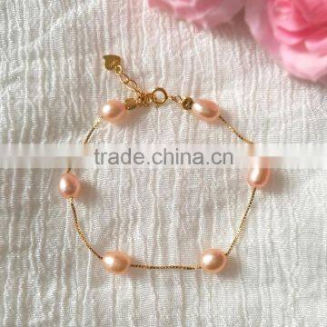 8-9mm Pink Rice Shape Freshwater Pearl Bracelet photo-5