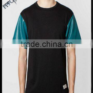 High Quality Blank Leather Sleeve Tshirt