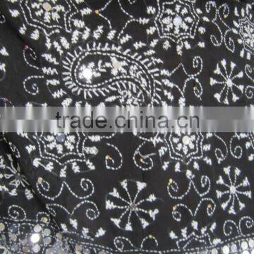 Black White Hand Embroidered PHULKARI GEORGETTE DUPATTA SHAWL Handicraft photo-2