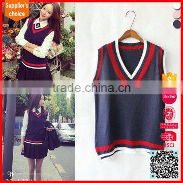 New fashion design v neck pullover high school uniform vest sweater