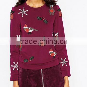Beautiful Christmas Red Color Pullover Hooded Sweater For Women photo-2