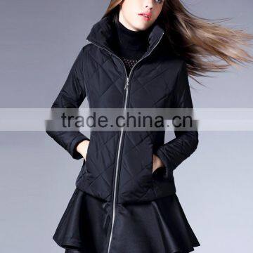 Ladies High Collar Quilting Jacket With PU Skirt