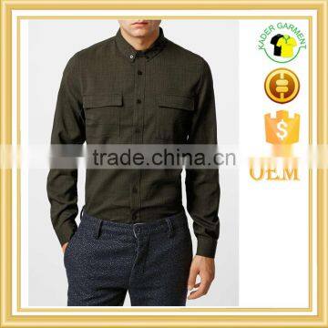 Khaki Long Sleeve cotton shirt with double chest pocket