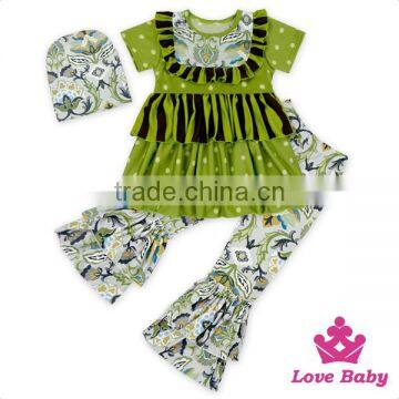 66TQZ462 Lovebaby 3 Pcs Printed Fabric Stitching Short Sleeve Shirts Baby Hat With Legging Boutique Childrens Clothes Set photo-4