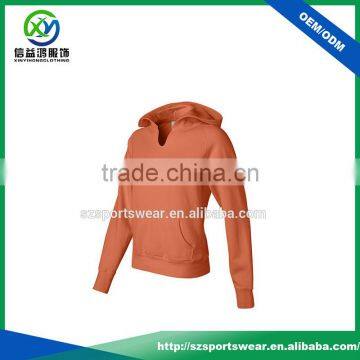 Latest Design 100%Polyester Available Color V-Neck Lady Hooded Pullover