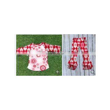 Persnickety Valentine Hearts Pattern Shirts And Pant Triple Ruffle Pants Children Clothes Sets Girls Boutique Clothing photo-2