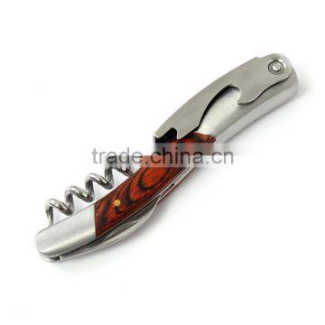 2016 New Arrival Hot Sale Wood Handle Stainless Corkscrew Double Hinge Waiters Wine Bottle Opener photo-4