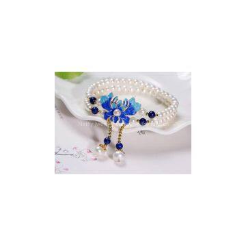 Neffly jewelry S925 Silver Natural 5MM mm natural freshwater pearls with 925 silver peony flower accessories bluing, natural lapis lazuli Accessories