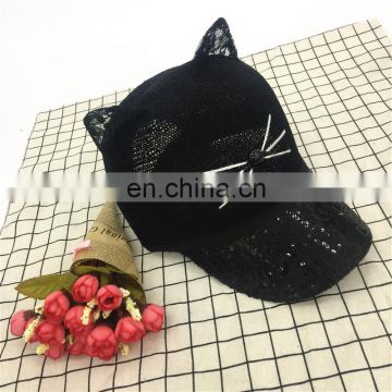 Lovable Cat Baseball Hat Sequin Peaked Cap Net Cap