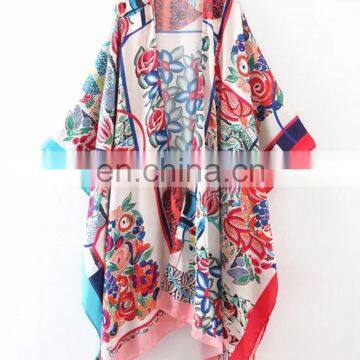 2017 women open front casual asymmetrical hem floral loose kimono ladies summer beachwear