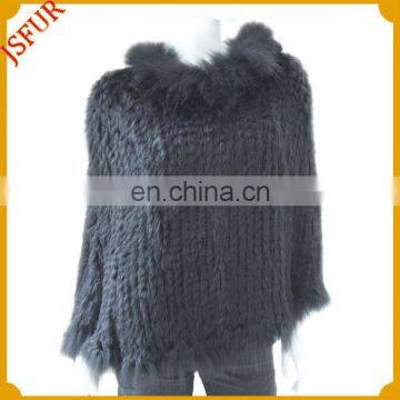 2016 Winter women's new design black knitted rabbit fur coat for woman shawl