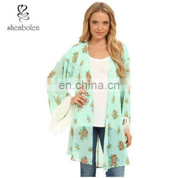 New 2016 Blu Pepper Floral Print Knit Crochet Kimono Robe Boasts a Vintage-inspired Look on a Relaxed Silhouette