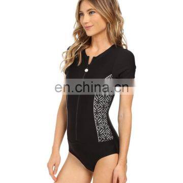Wholesale Professional Conservative Swimwear Young Women Athletic Zip up Swimsuit Short Sleeve photo-2