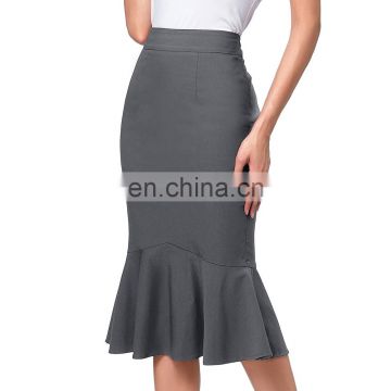 Kate Kasin Occident Women's Fashion OL Causal Grey Mermaid Hips-Wrapped Pencil Skirt KK000241-4