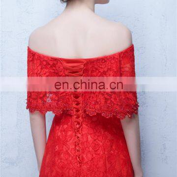 Sweet 17 Dress Off-The-Shoulder Bow Red Elegant Beaded Peplum Side Split Lace-up Backless Lace Evening Dress photo-4