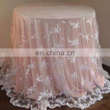 TL002P2 arabic white lace fabric embroidery table cloth