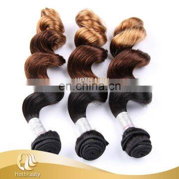 New Arrival Natural Color 3T Ombre Brazilian Human Hair Weaves, Loose Wave. photo-4