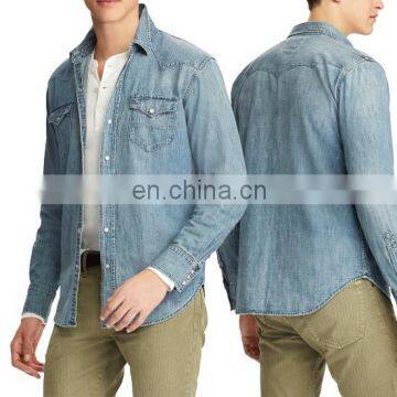 Diznew High Quality Wholesale Custom Long Sleeves Slim Fit Washed Jeans Denim Shirts For Men