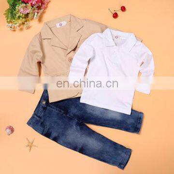 Children's clothing boy gentleman casual shirt + jacket + denim trousers 3-piece suit