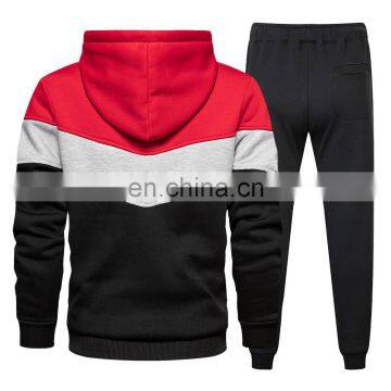 Custom Logo Mens Panels Stitching Sweatpants and Hoodie Sweatsuit Set photo-3