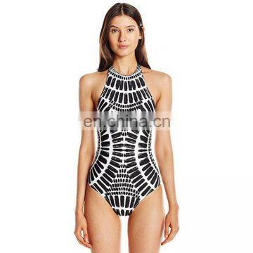 Sexy Halter Lace Up Swimsuit Europe and America Fish Scale Wave Print Bikini Swimsuit