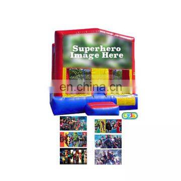 13x13 pvc material customized inflatable promotional bounce  house vertical superhero bouncy banner for jumper moonwalk