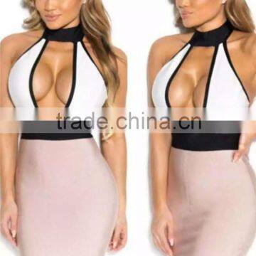 2016 Sexy Lady Fashion Halter Backless pierced Bodycon Bandage Dress