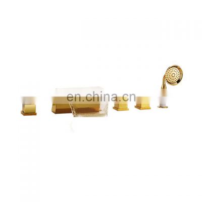 Modern Golden 5 Pcs Hot Tub Mixer Set Waterfall Bathtub Spout