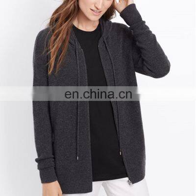 women 100% cashmere hoodie cardigan with zipper