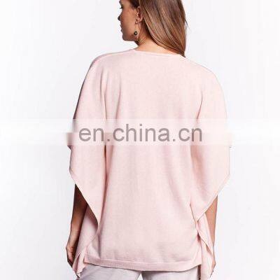 Women v Neck Half Sleeve Batwing Pullover Sweater photo-5