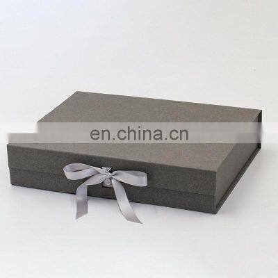 Premium ready stock 25pcs custom ribbon grey corporate gift set box with magnetic lid