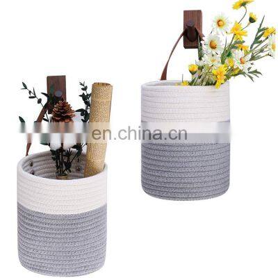 Rope Basket Small Wall Hanging Cotton with Leather Storage Baskets Household Storage Customized Color Custom Size Accepted