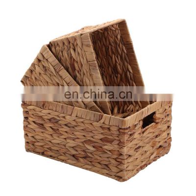 Storage Baskets,Woven Natural Water hyacinth Box with Handle