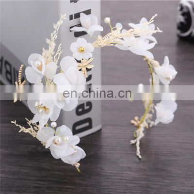 Elegant Bridal Headband Imitated Pearl Hair Headdress Flower Wreath Bride Garland Head Hoop Wedding Headbands Hair Jewelry