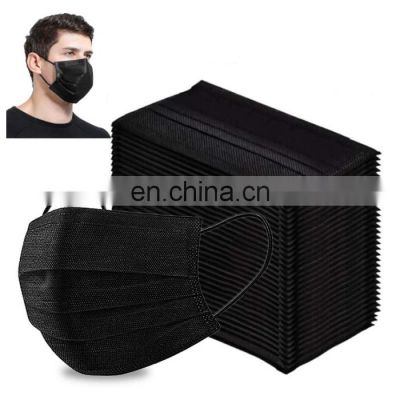 black PP non-woven filter fabric disposable face mask  3 Ply black custom mouth face shield mask with Ear loop