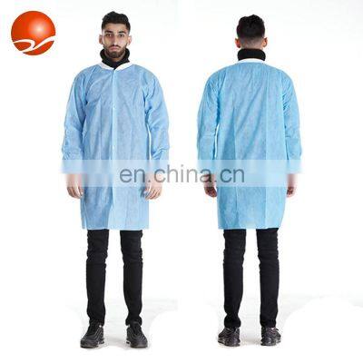 Disposable SMS Waterproof and Durable Comfortable Lab Coat with Knit Cuffs and Collar