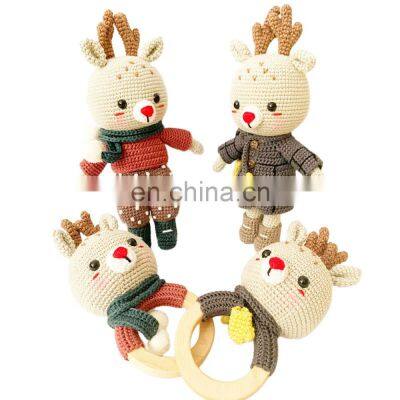 Handmade Amigurumi Reindeer Toy, Wooden Teether Ring, Crochet Reindeer Rattle Vietnam Supplier Cheap Wholesale