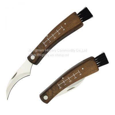 Good Quality Outdoor Mushroom Knife Camping Hunting Knife Multi Tools Wood Handle Carving Knife With Brush photo-2