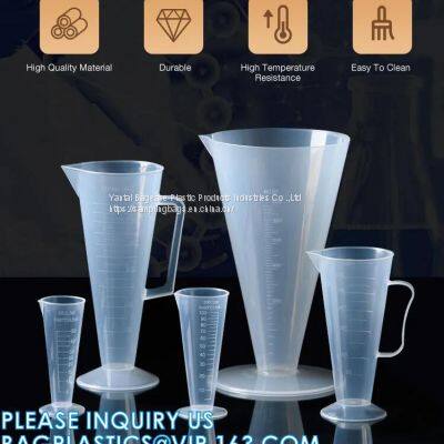 Transparent conical plastic measuring cylinder cup with handle, Lab Round Bottom Conical Plastic Measuring Cylinder