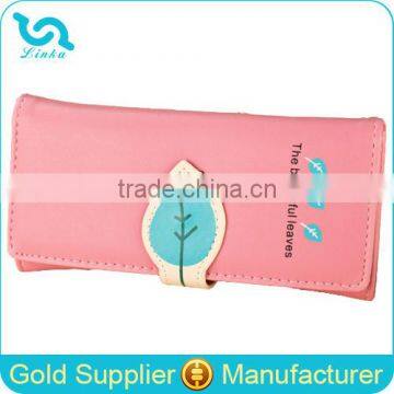 Stock Wholesale Green Black Pink Fuschia Leaf Shape Hasp Plant PU Leather Women Lady Female Branded Wallet