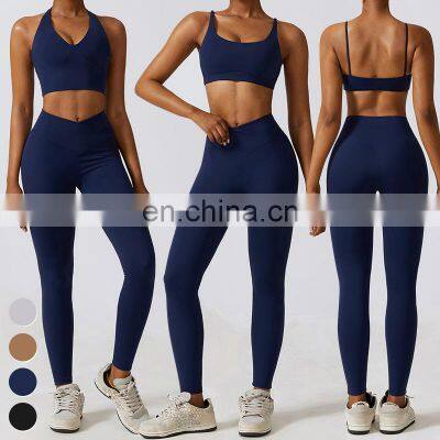 Wholesale New Sportswear 2 Piece Suit Sports Bra Tank Top Leggings Custom Workout Wear Gym Fitness Sets Women Yoga Set