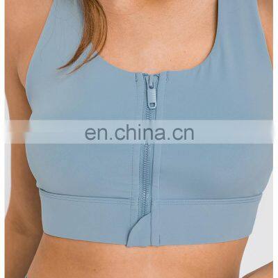 High Quality Sexy Zip Front Shockproof Gym Yoga Bra Longline High Impact Fitness Sports Wear Workout Training Bra Top For Women